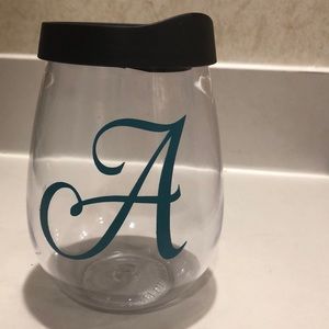 Plastic Monogramed Stemless Wine Glass